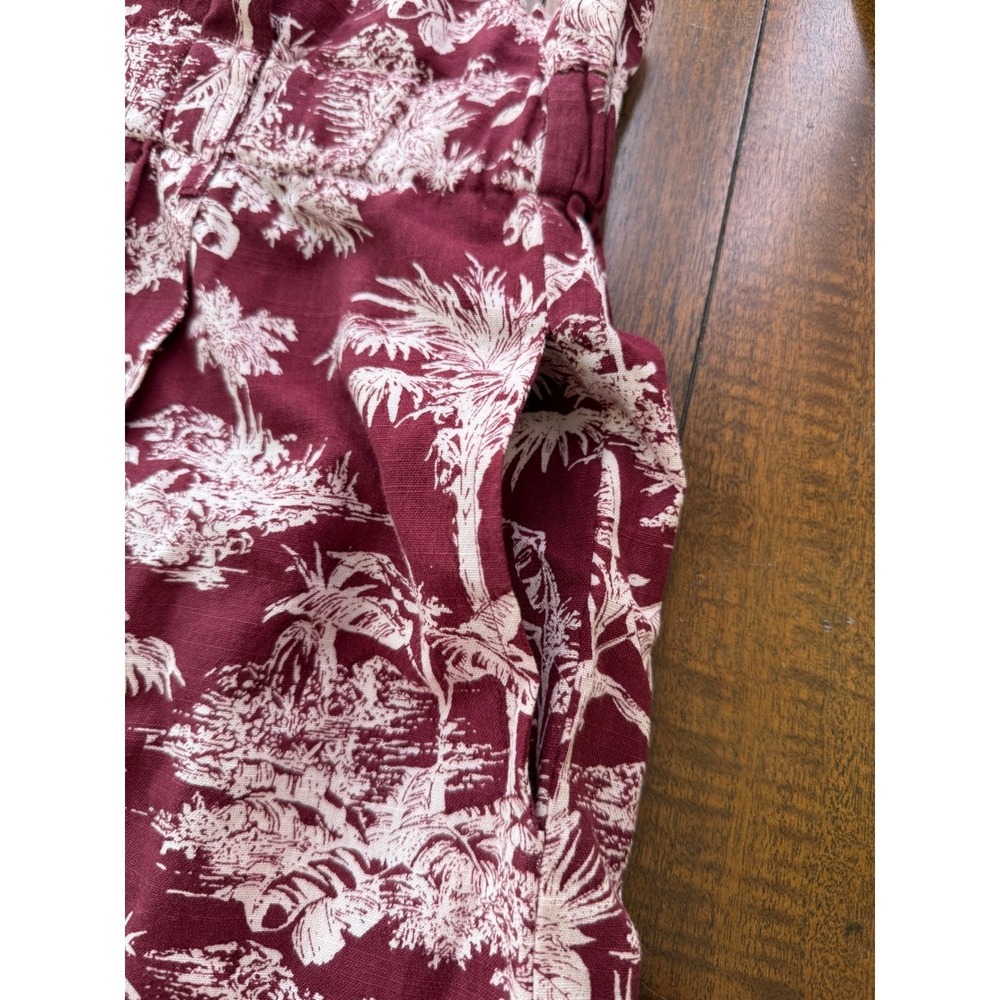 Miss June Paris Burgundy Tropical Palm Toile Paperbag Waist Cotton Shorts Size 1 - Picture 7 of 10